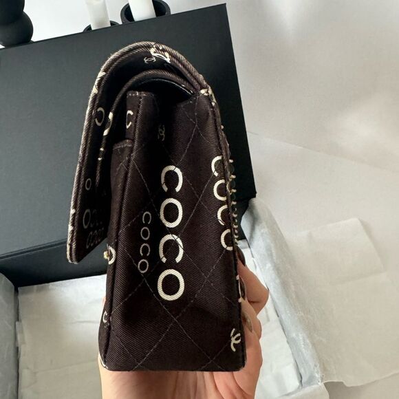 Chanel Canvas Coco Print Quilted Medium Classic Flap Double Flap Black White - Picture 11 of 16